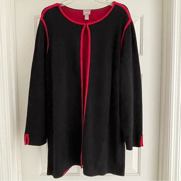 Chico's Sweaters - Chico's Annalise Trim Black Red Long Cardigan Sweater coat coatigan XL 3